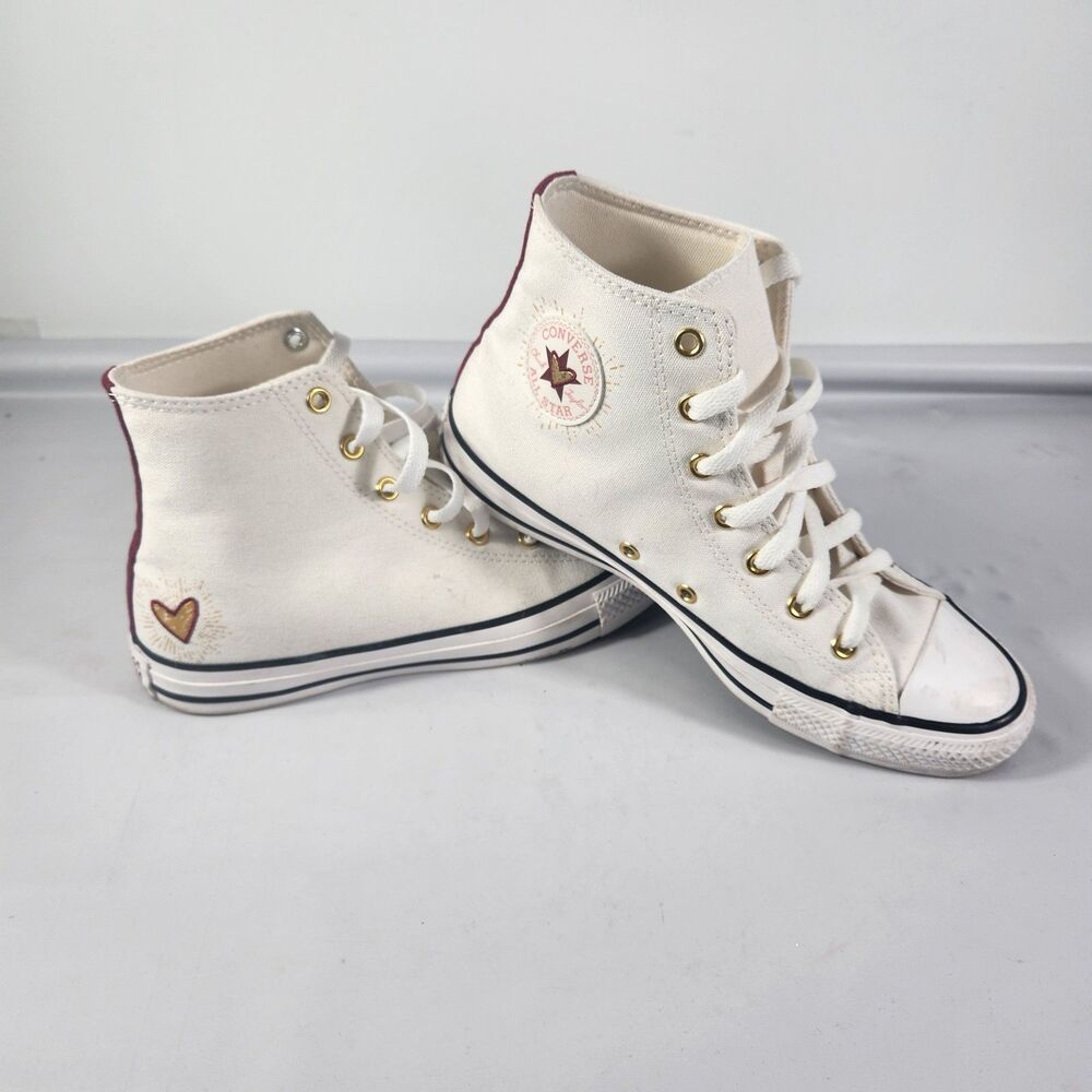 Converse All Star High Hearts Sz 6Y Vintage White/Back Alley Brick Valentines